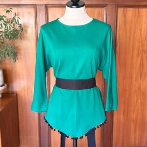 Retro Pinup 50s Style Green Tunic Top, Pom Pom, Di Brooks Outerlimitz, Size L/XL